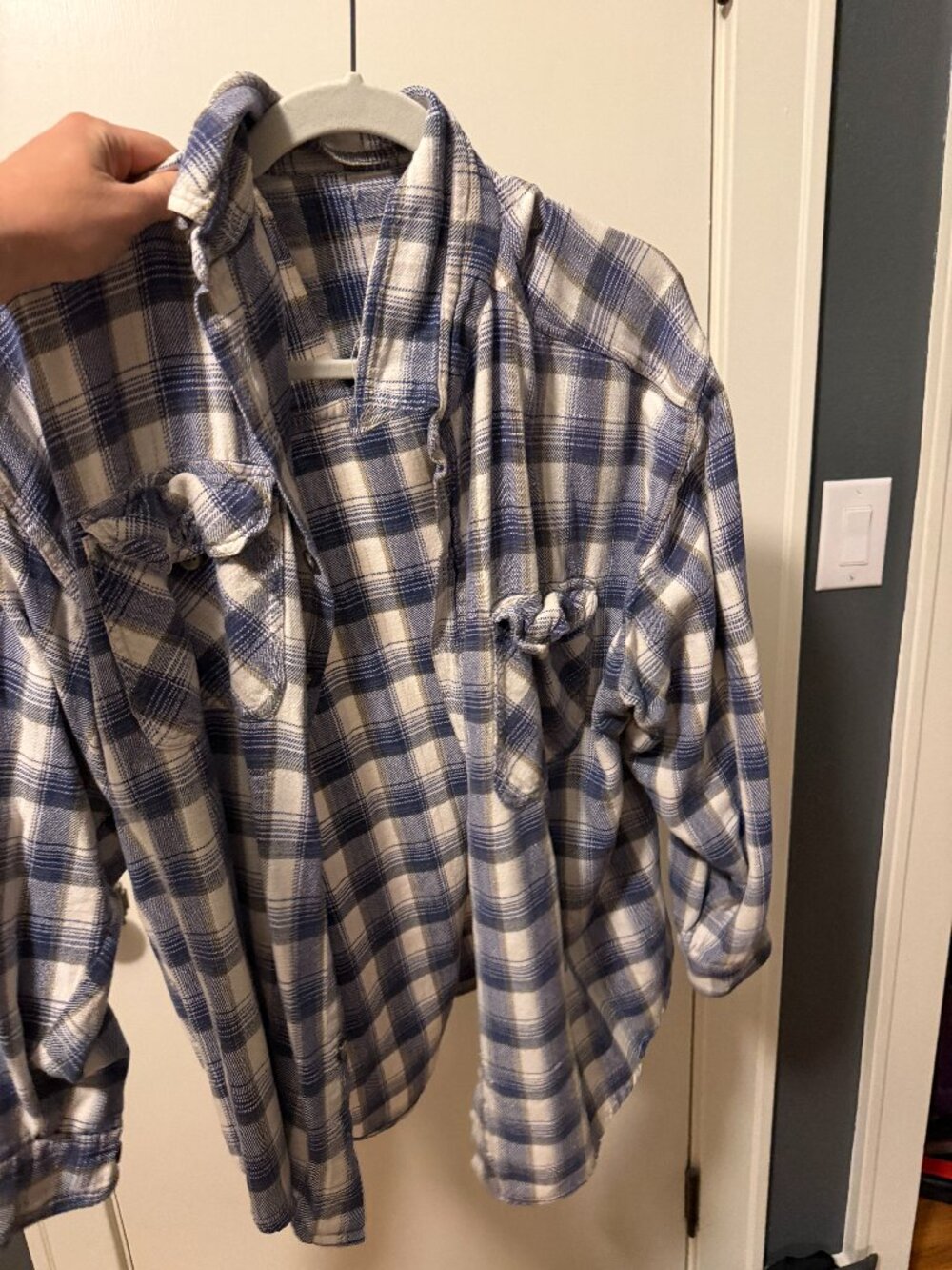 George Men’s Super Soft Flannel Shirt - Blue/White Plaid - L